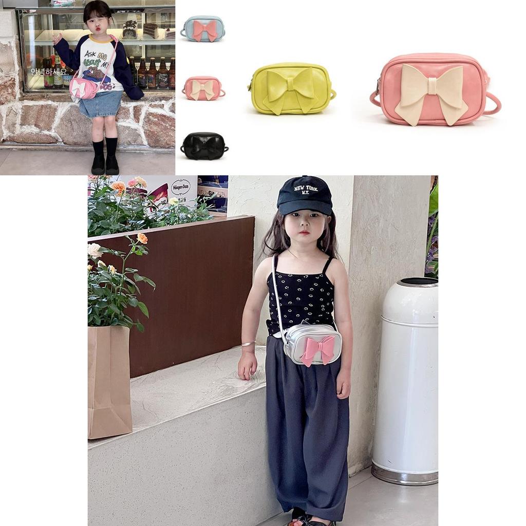 Trendy Solid Color Kids Shoulder Bag With Breathable Pu Material And Bow Accent
