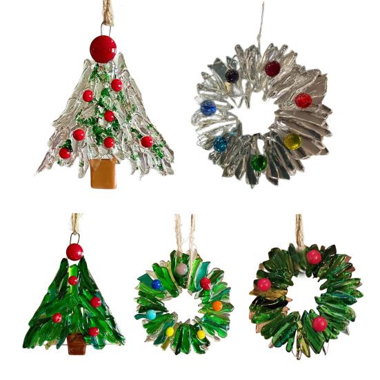 Glass Christmas Ornament Red Green Silver Wreath/Tree Hanging Decoration for Holiday Home Party Decor