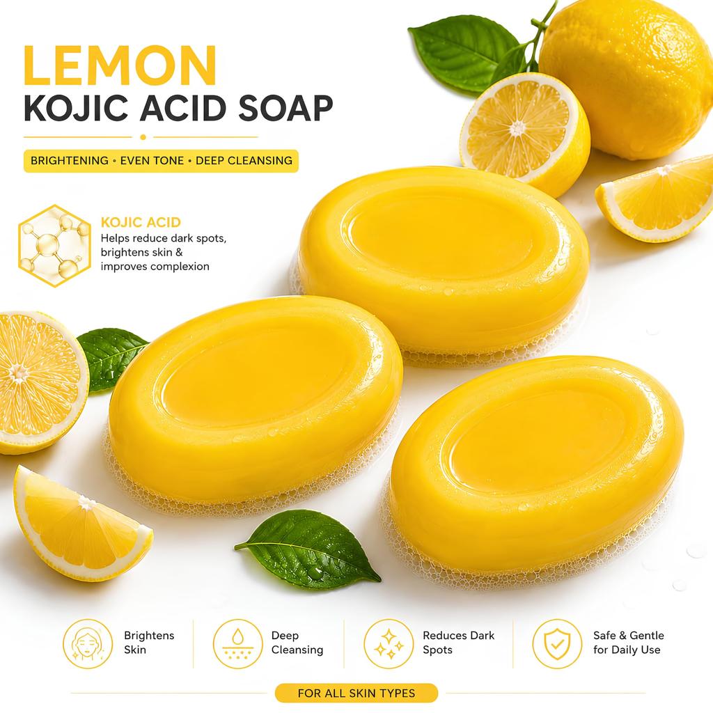 QYRO Kojic Acid Soap Skin Brightening Face & Body Soap with Niacinamide, Licorice & Vitamin E | Helps Reduce Dark Spots & Uneven Skin Tone | 50g