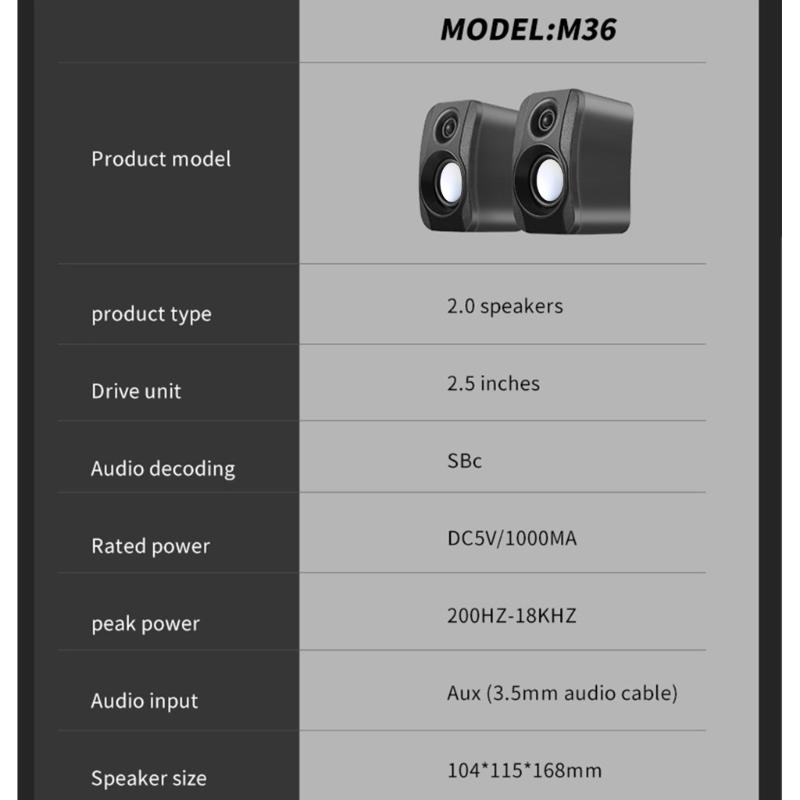 USB Wireds Speaker Stereo Subwoofer Sound Box 3.5mm Input USB Power Computer Speaker for Desktop PC