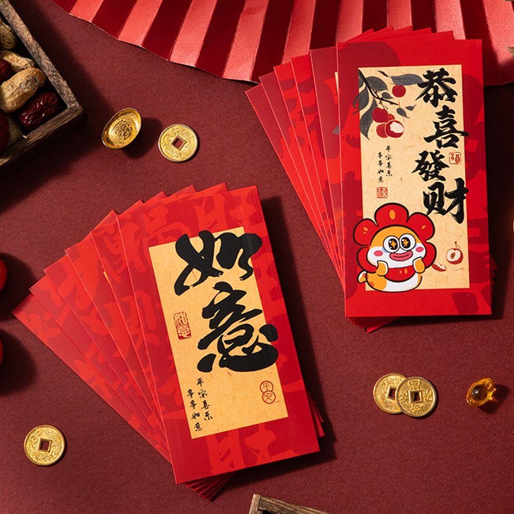 6pcs Chinese Style 2025 New Year Money Pocket Traditional Red Packets Celebration Party
