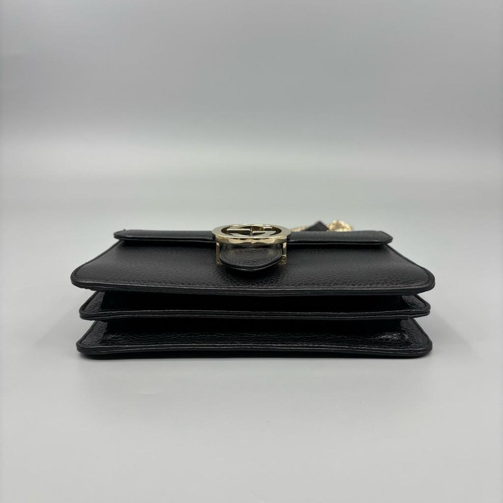 [Pre-Owned] Double G Chain Shoulder Strap Pebbled Leather Messenger Bag Accordion Crossbody Bag - Very Good #BKYGM7