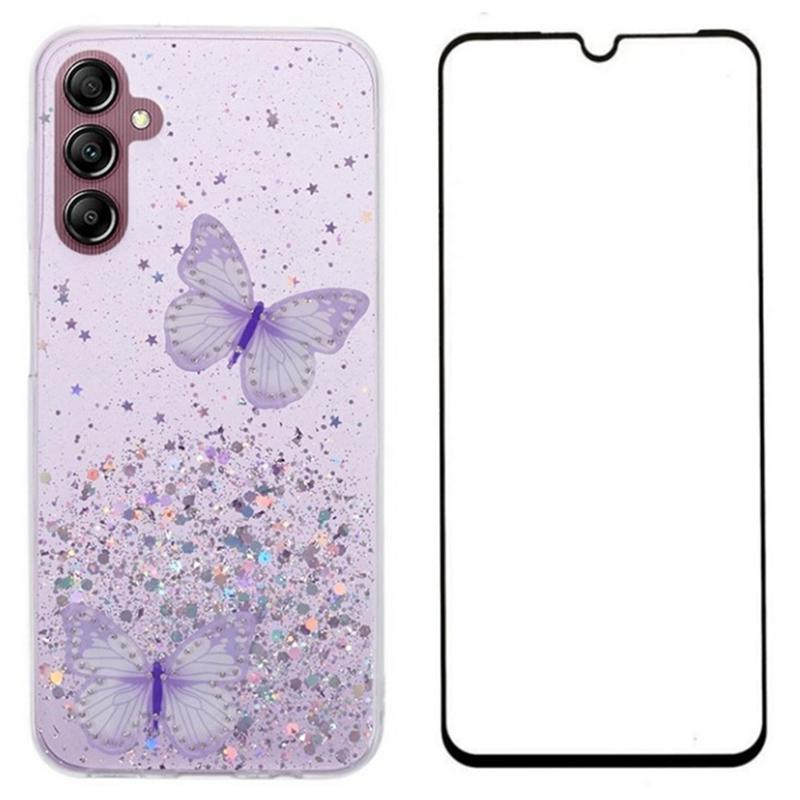 WANLONFENG AW Serie für Samsung Galaxy A54 5G Hülle Glitzer 3D Schmetterling TPU Handyhülle mit HD Folie 2-in-1