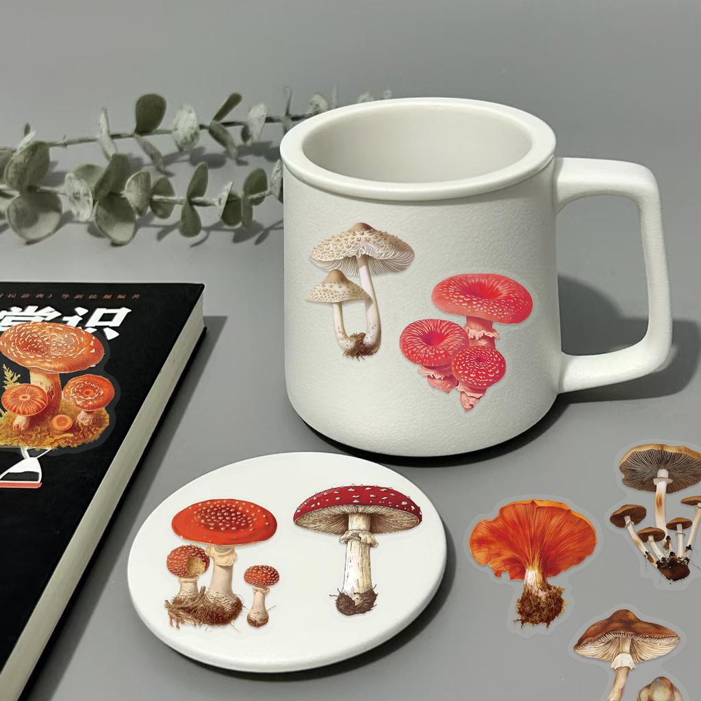 50Pcs Vintage Mushroom Graffiti Transparent Stickers Phone Guitar Laptop Notebook Suitcase Cup Waterproof Sticker Decals Toy