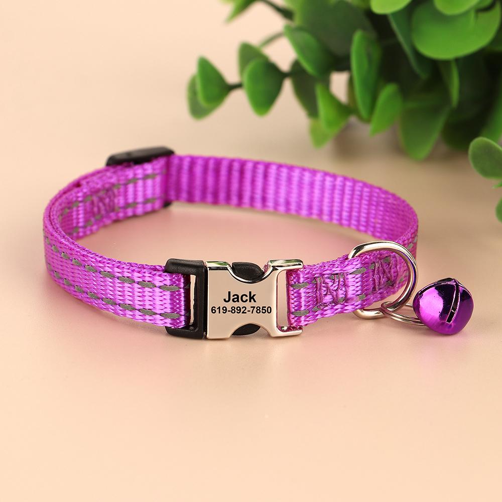 Collare per gatti personalizzato Collare per cani in nylon riflettente Collari identificativi con campana Incisione gratuita per gatti Cani di piccola taglia Chihuahua 10 colori