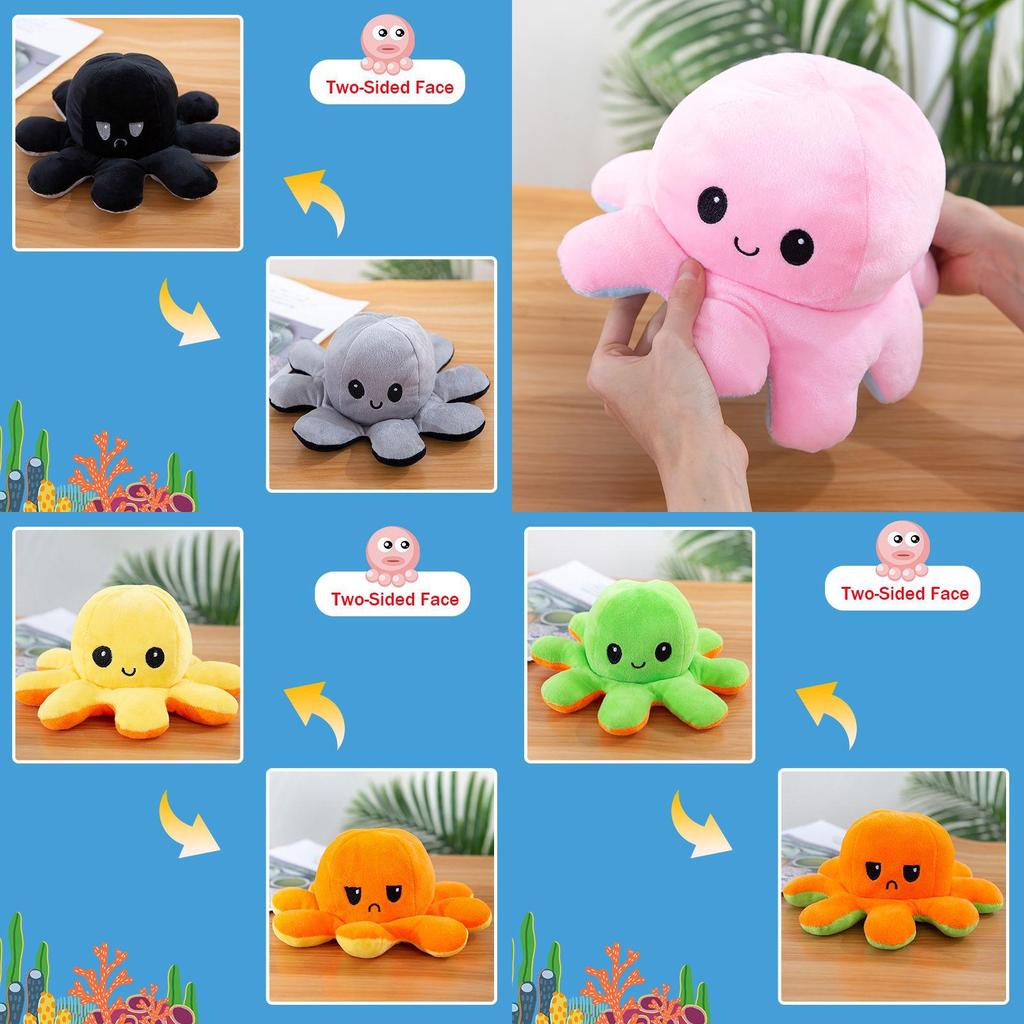 Adorable Double-sided Flip Reversible Octopus Plush Toy In Soft And Lifelike Style