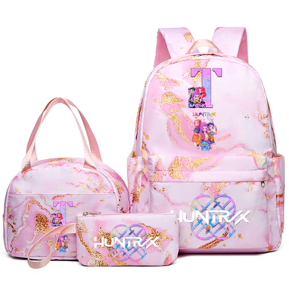 3 Stück/Set Anime Englischer Buchstabe A-Z Aufgedruckter Rucksack mit Handtasche Federmäppchen für Teenager Schüler Mädchen Jungen Schultasche Reisetasche