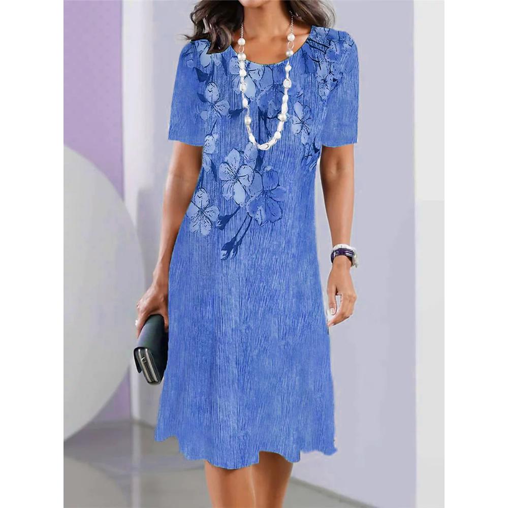 Elegant miniklänning för kvinnor med 3D-blommönster, sommarklänning med korta ärmar, street fashion, lös klänning
