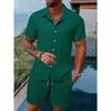 Summer Men's Solid Color Comfortable Casual Shirt Short Sleeved Beach Pants Set