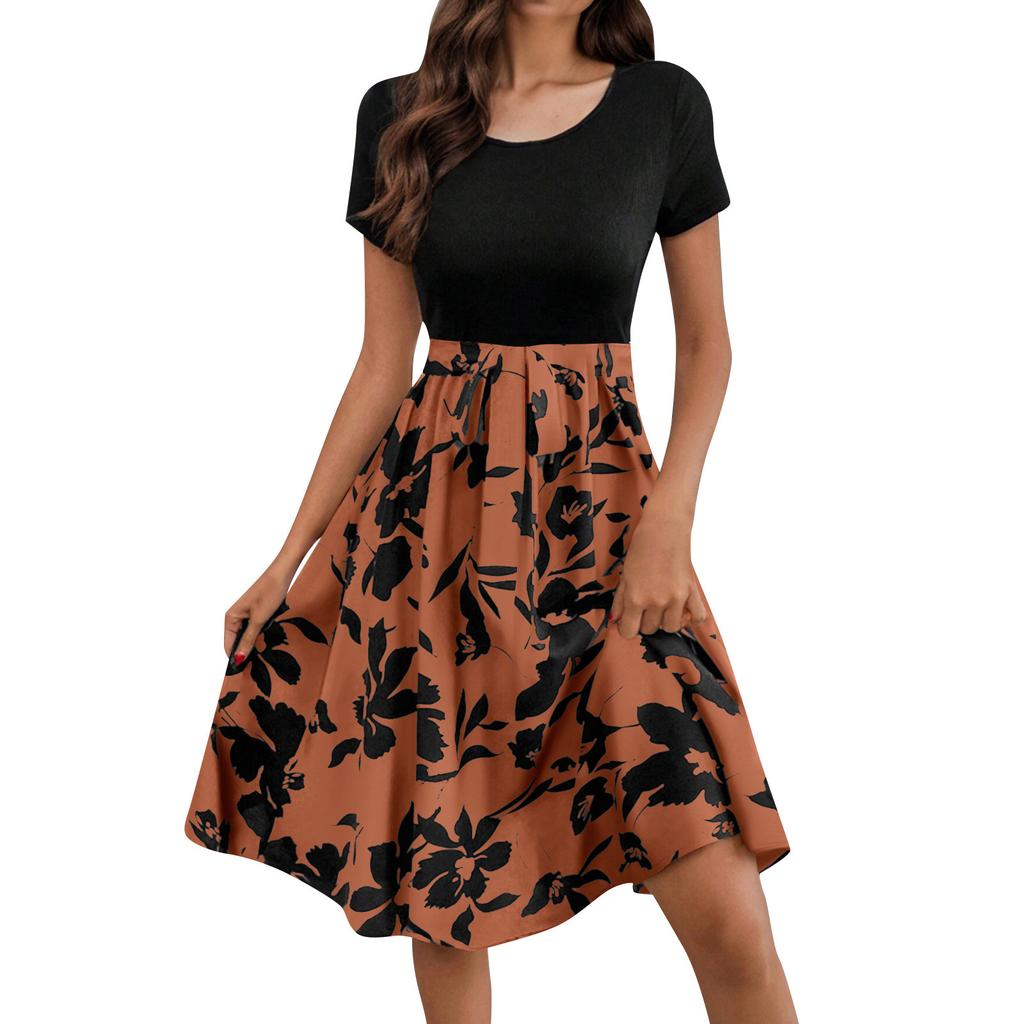 Women's Summer Casual V-neck Dress, Bohemian Floral A-line Dress