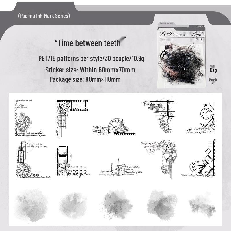 Yi Niao Ink Mark Retro PET Stickers – 6 Styles for Journals & Collages