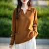 Wool Knitted Base Layer Short-sleeved Pullover Casual Polo-neck Top with Pocket