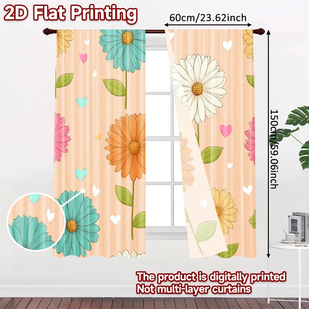 Flat Printing Curtains Without Rod Floral Hearts Delight Women Is Day Festival Creative Fabric Curtain Set Of 2 Made Polyester Washable