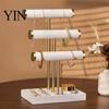 Tiered Jewelry Organizer 3 Tier Velvet Organizer, T-shaped Holder for Bracelet, Necklaces Rings, & Earrings, Stand with Storage Tray Display Rack