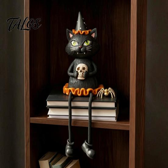 Pumpkin Decor for Living Room Halloween Figurines, Spooky Ghost Skeleton Black Cat Resin Ornaments, Unique Gifts Lovers Tabletop Mantel Shelf