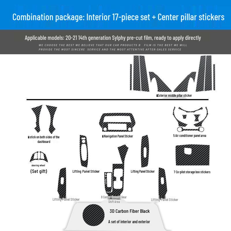 Sylphy 14th Gen Carbon Fiber Interior Trim Sticker for Console and Gear Shift (2020-2022 Models)