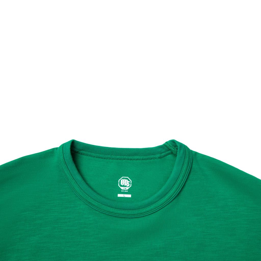 Li Ning Badfive Letter Round Neck Breathable Versatile Loose Short Sleeve T-Shirt Men Tops Strait-Green AHSV023-5