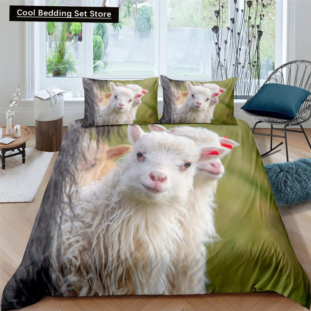 Funny Sheep King Queen Bedding Set Kids Farm Animal Duvet Cover White Little Lamb Comforter Cover 2/3pcs Polyester Quilt Cover