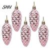 Pine Cone Hanging Ornament 5Pcs Christmas Plastic Colorful Shiny Glitter Pendant for Holiday Party Classic Shape Scene Layout Tree Decoration