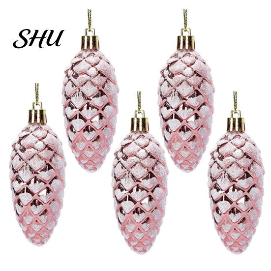 Pine Cone Hanging Ornament 5Pcs Christmas Plastic Colorful Shiny Glitter Pendant for Holiday Party Classic Shape Scene Layout Tree Decoration
