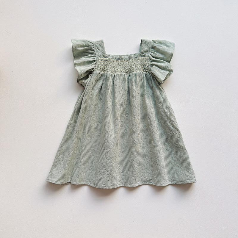 2026 Summer Korean Smocked Puff Sleeve Girls' Cotton Dress