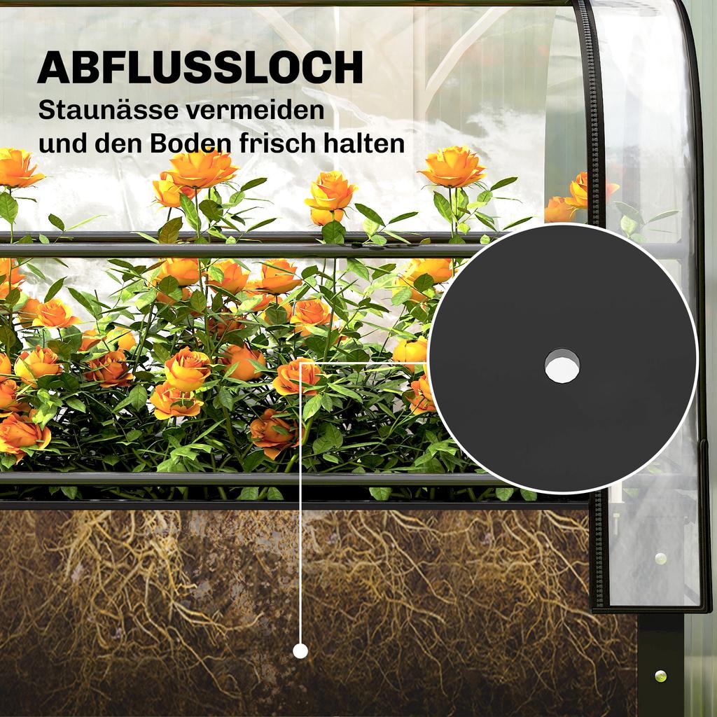 Raised Planter with Flip-Up Greenhouse Cover, Metal Raised Garden Bed On Legs with Drainage Hole, Black