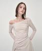 Etmont One Off Shoulder Shirring Dress, Beige