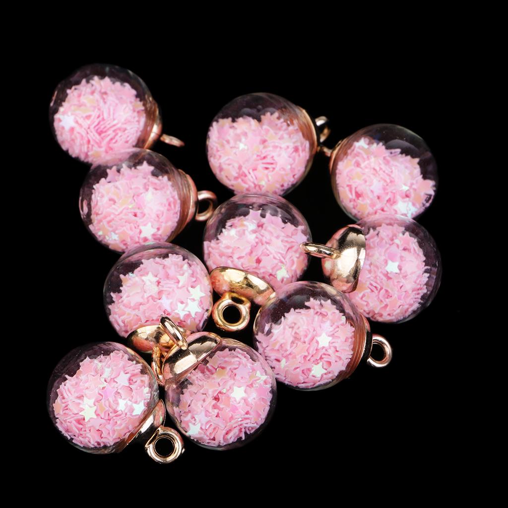 10 stykker 16 mm Tiny Star Glass Ball Charms Pendant DIY Craft rosa