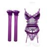 Sexy purple lace garter with steel ring sexy sexy underwear three-piece body sculpting set
