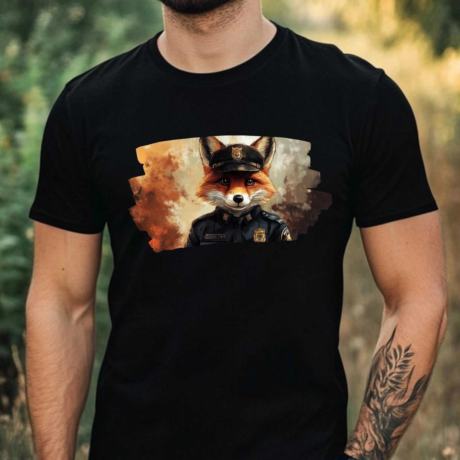 T-Shirt Herren Fuchs als Polizist Motiv Baumwolle Größe XS bis 5XL XL