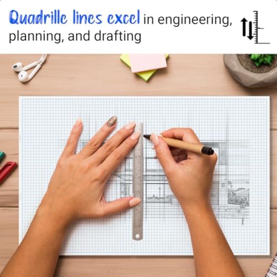 Large Graph Paper Pad 100 GSM 11 x 17 inches 0.25 4x4 Square Grid Blueprint High Brightn 100 Sheets 200 Pages 2 Pack Engineerin