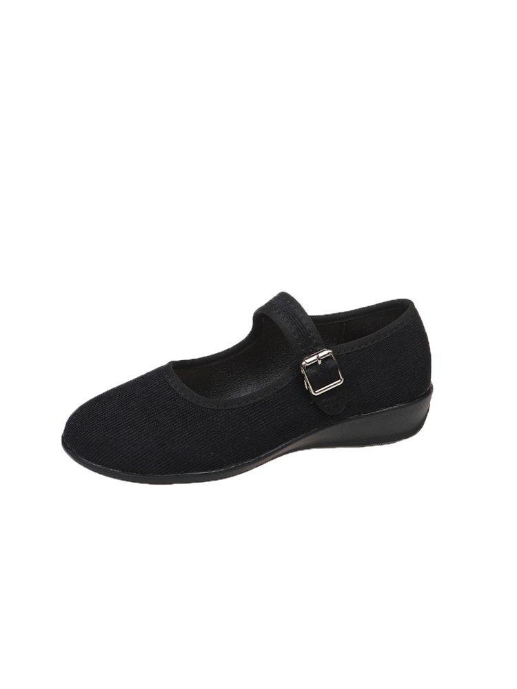 Single Strap Buckle Flat Low Heel Round Toe Women Office Shoes