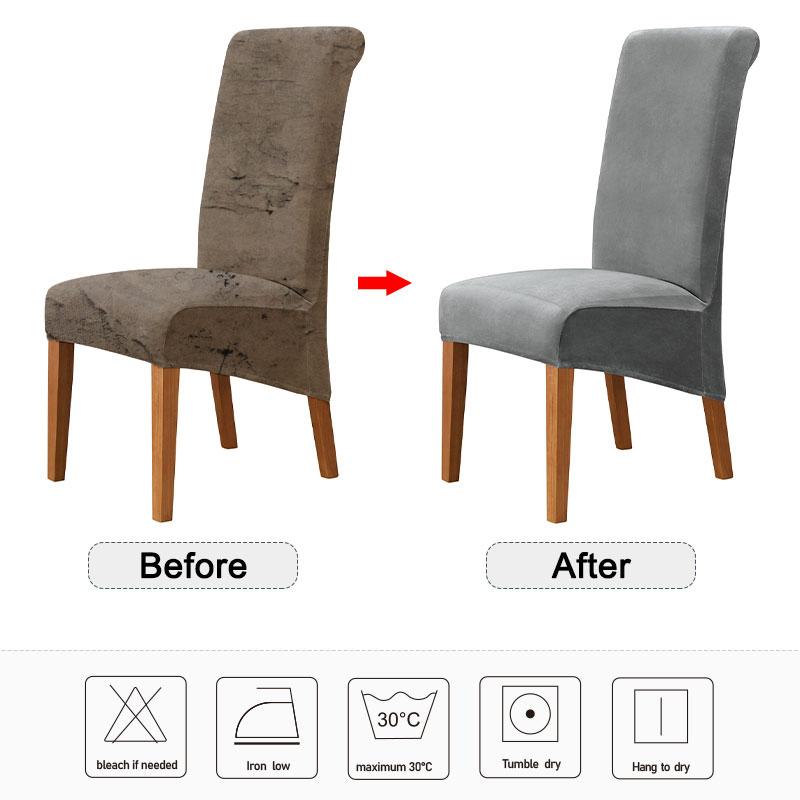 Velvet Chair Cover Stretch Dining Chair Cover Winter Warm Long Back Chair Cover Washable For Kitchen Home Hotel Wedding 1 Pcs