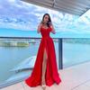 Spring and Summer New Women's Clothing New Shoulder Sleeve Dress Solid Color Slim Dress