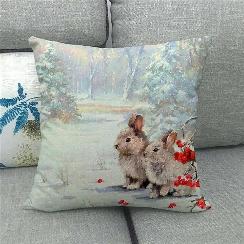Happy Home Pillowcase Funny Rabbit Easter Egg Print Cushion Cover Pastoral Cartoon Hare Pattern