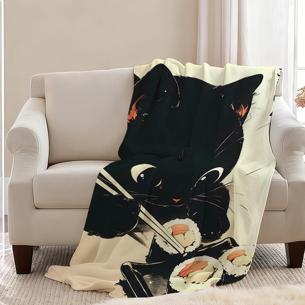 Blanket Throw Black Super Cosy Plush Living Sushi Room Sofa Couch Childish Birthday Cat Gifts