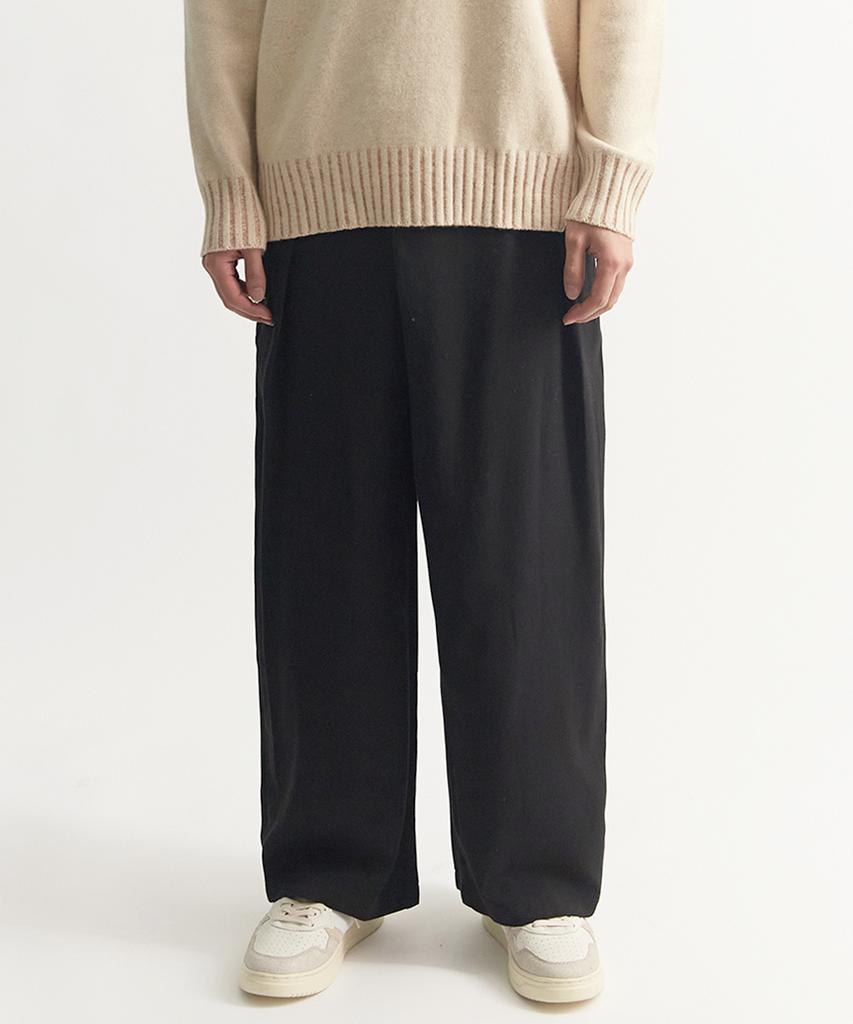 Deulouem Wide Half-Band Asymmetrical Pants (Black)