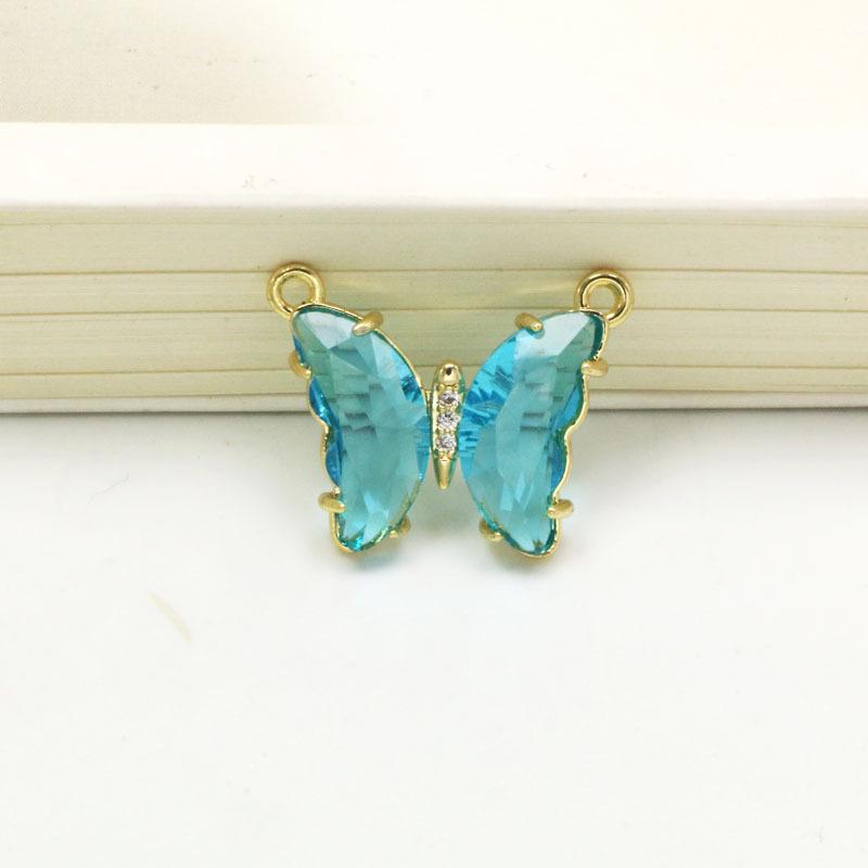 Koreanskt flerfärgat kristallfjärilshalsband - Guldpläterad titanstål nyckelbenskedja för kvinnor