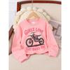 Girls' Long-sleeve Sweatshirt with Round Neck and Printed DesignGirls Love Dirt Bike Suitable for Spring and Autumn, Fashionable and Casual