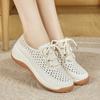 Summer Hollow Rocking Shoes In Mother Soft Surface Small Leather Shoes Non-slip Soft Sole Wedge Heel Mesh Shoes