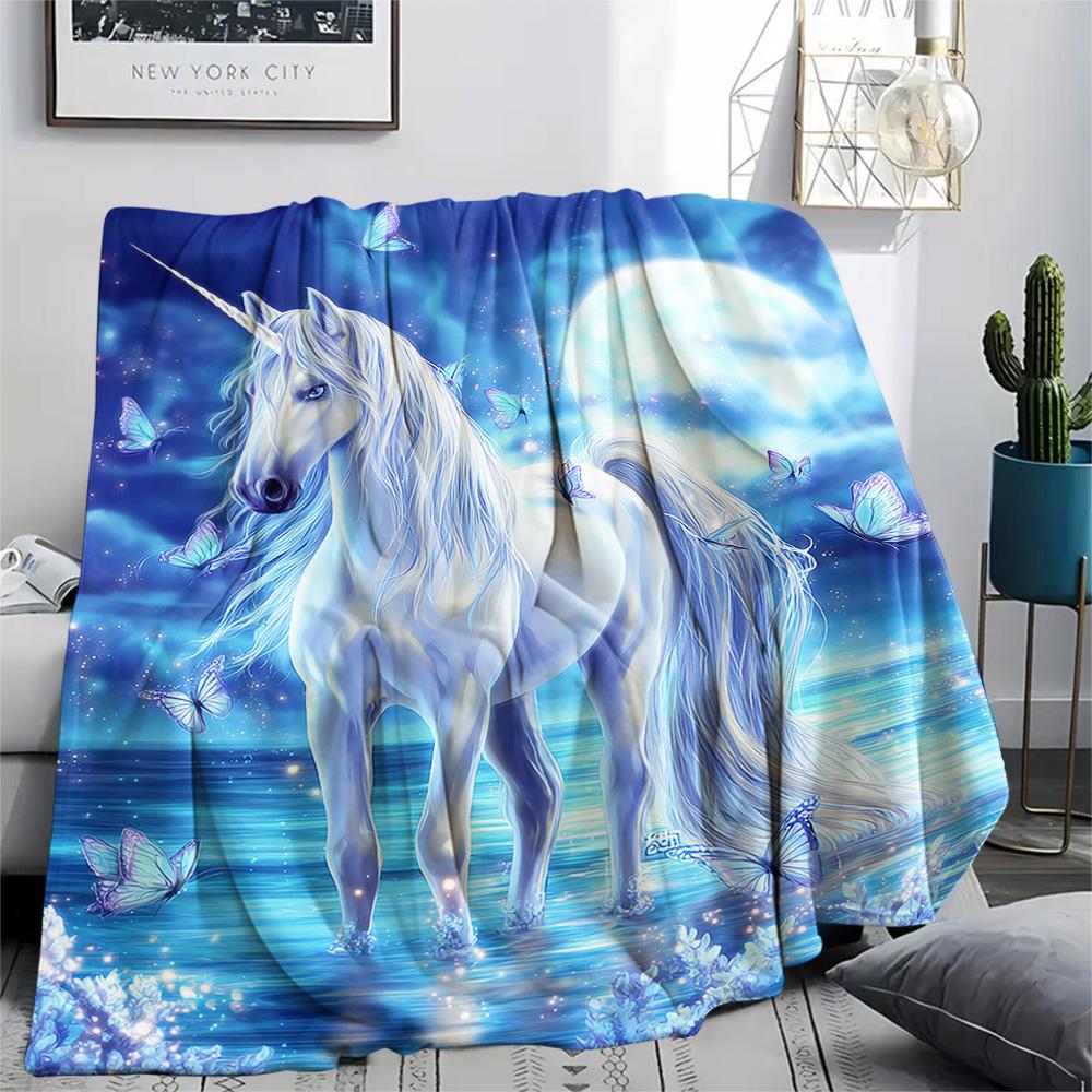 Unicorn Print Flannel Blanket, High Quality Comfortable for All Seasons, Home Decor, Warmth and Comfort, Perfect for Christmas Gifts