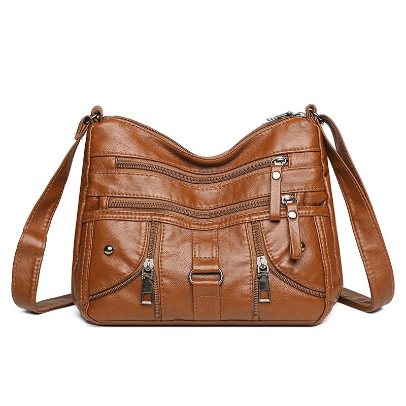 Double Layer Small Square Bag Soft Leather Mother Bag Large Capacity Single Shoulder Crossbody Bag