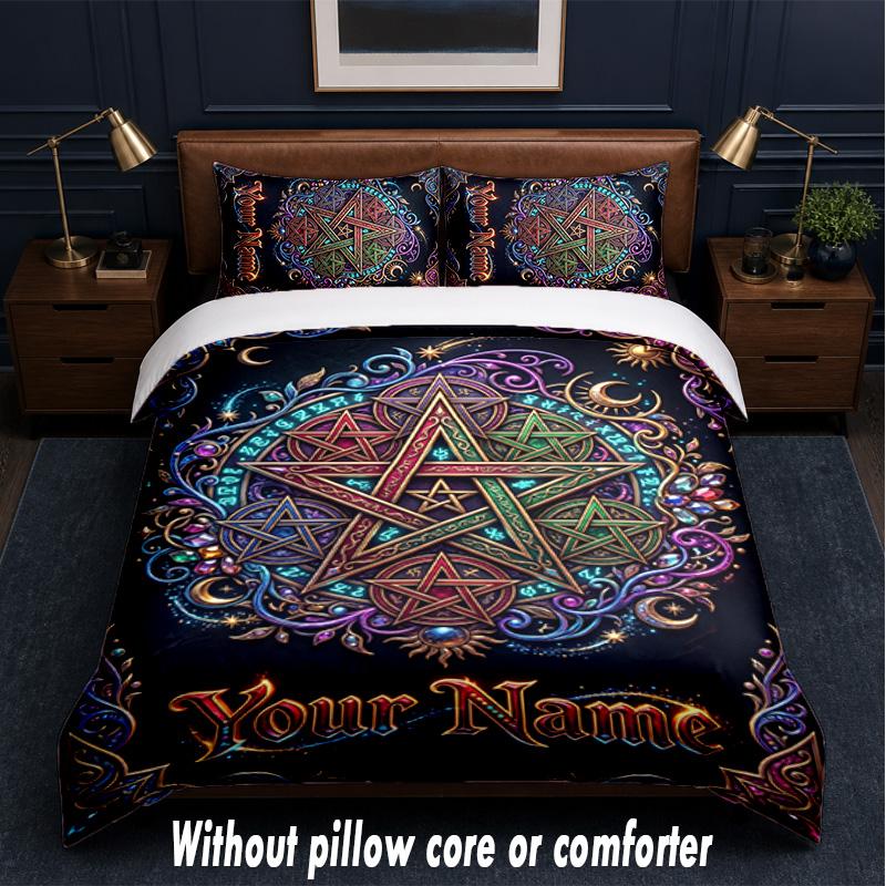 Witchcraft Theme Custom Text Or Name 3Pcs Bedding Set,1 Flat Sheet & 2 Pillowcases Personalized Home Bedding