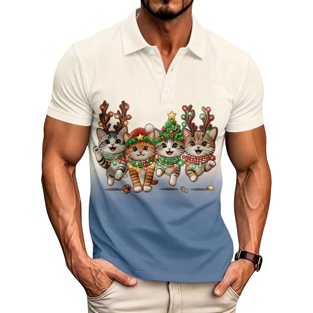 Men's Relaxed Fit Christmas Print Short Sleeve T-Shirt for Casual Holiday Wear