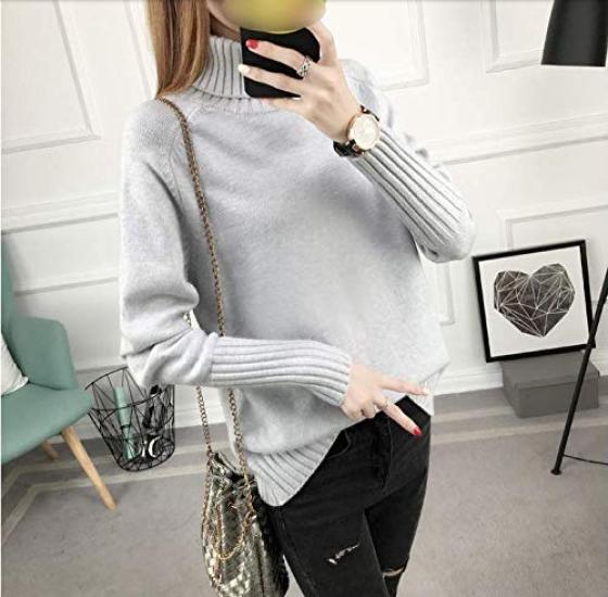 Qian Qian Knit High Loose Pullover Bottle Solid Long Loose Beautiful Women's Sweater, Neck, Turtleneck, Fit, Top, Slimming, Neck, Color, Sleeves,