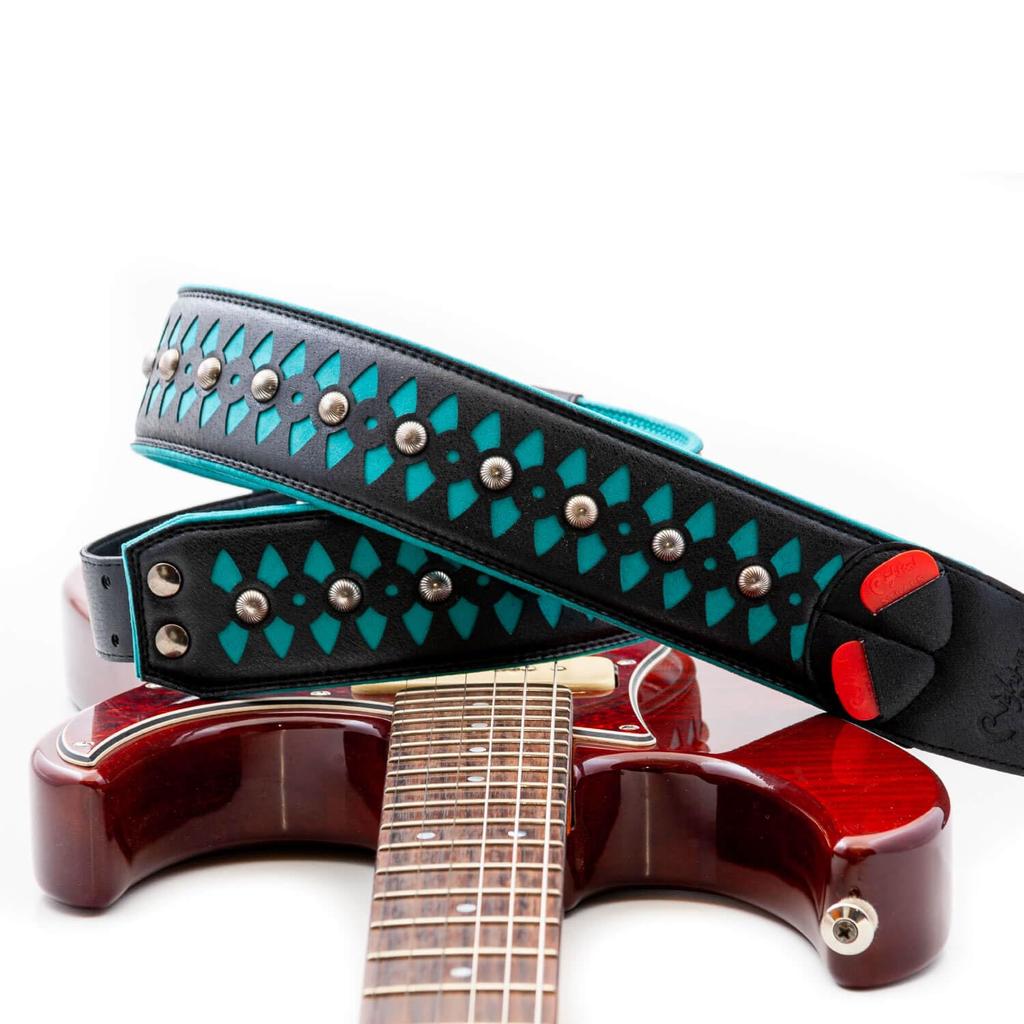Straps 6cm ARMOUR TEAL RightOn! Guitar/Bass Strap, Wide, 100-150cm,