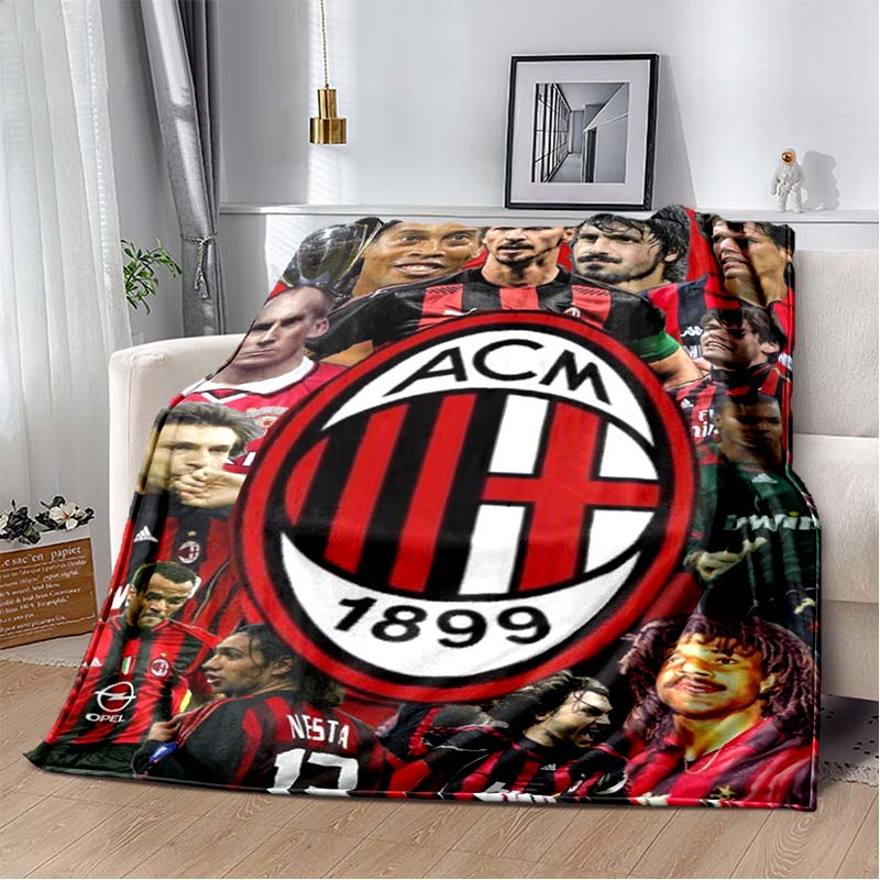 AC Milan Football Club Half Black Red Split ACM 1899 Logo Flannel Blanket Soft Warm Lightweight Sports Fan Washable Throw Blanket Bedroom Sofa Decor