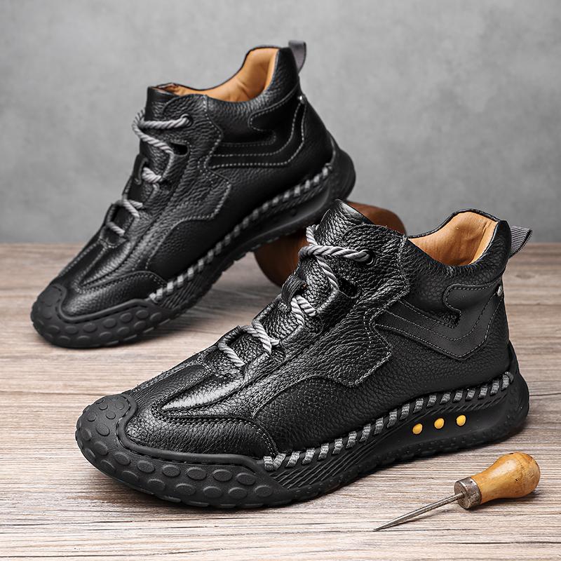 Men's High-top Hiking Boots Casual Sneakers Handmade Leather Shoes 39-46