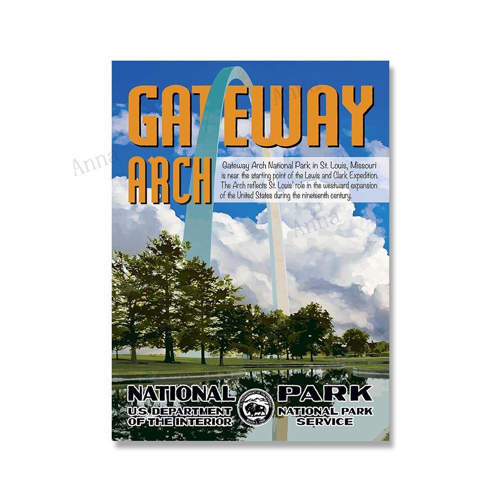 National Park Print Mountain Vintage Art Canvas Painting Travel Cities Posters Retro Landscape Wall Art Picture for Living Room