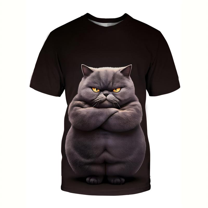 Funny Cats 3D Printed T-Shirt Men Animal Pets Cat Summer O-Neck Tops Streetwear Short Sleeve